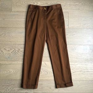 TORY BURCH Trouser Dress Pant Brown Gold Cuffed 4